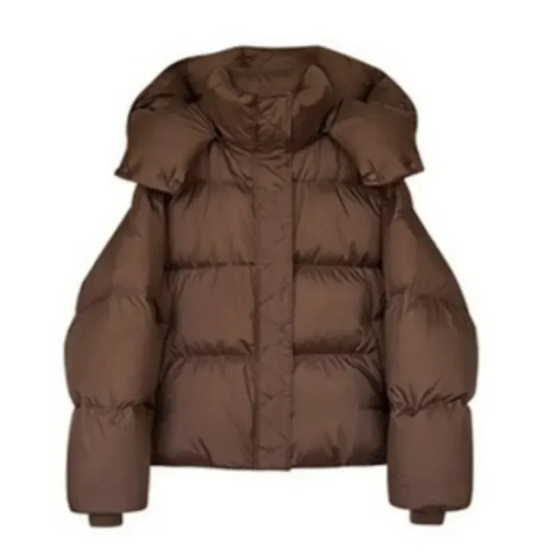 High Quality Women Solid Color Commute High-end Series Down Jacket Puffs  Short Cloud Thick Loose Hooded Warmth Lady Coat New