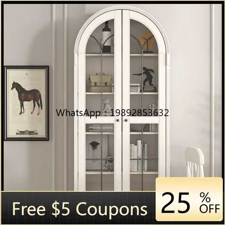 

LYY American Style Light Luxury Solid Wood Bookcase with Doors European Style Wine Cabinet StorageGlass Door Dustproof Bookcase