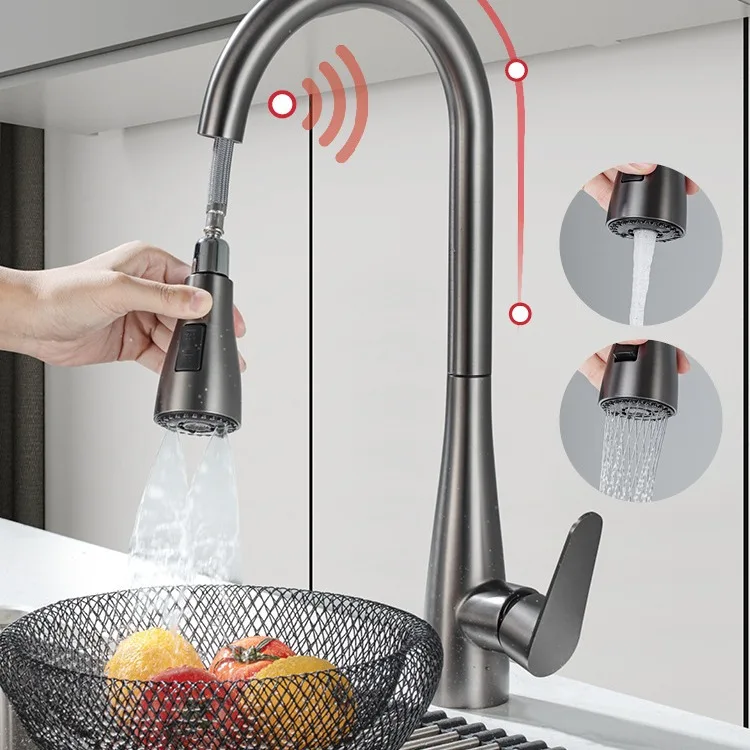 

Kitchen washbasin hot and cold pull-out faucet, extendable, rotating, splash proof, pressurized 304 household faucet
