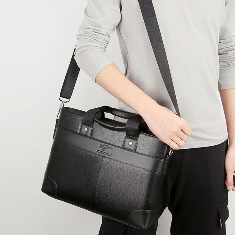 Maleta casual para homens, grande capacidade, bolsa mensageiro de ombro, bolsa de couro masculina para laptop de escritório