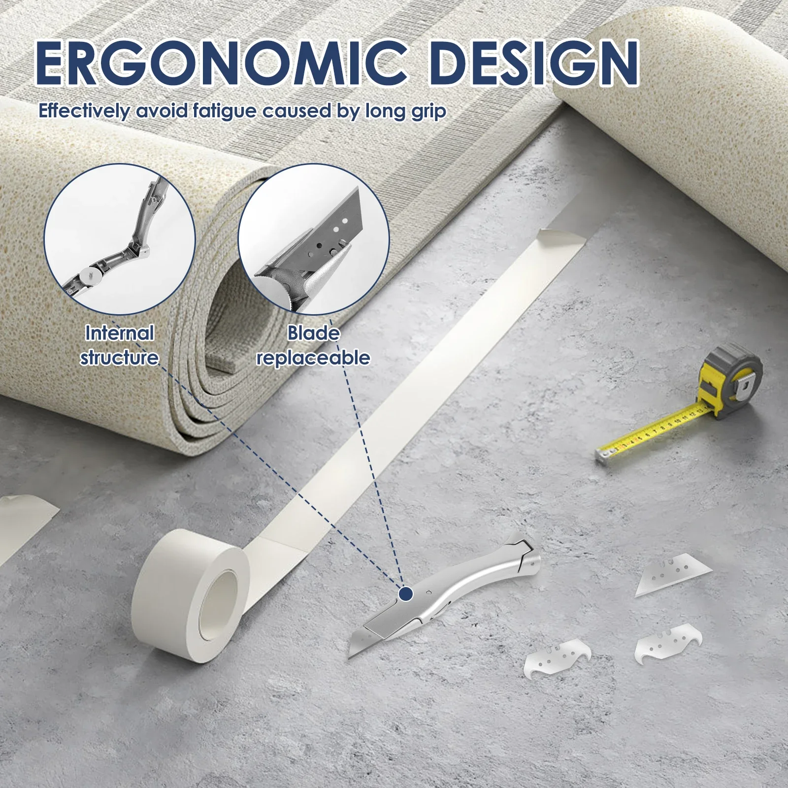 Ensemble de couteaux à tapis, couteau utilitaire avec lame de remplacement, coupe-tapis robuste, outil de coupe en alliage pour carton, tapis, plastique