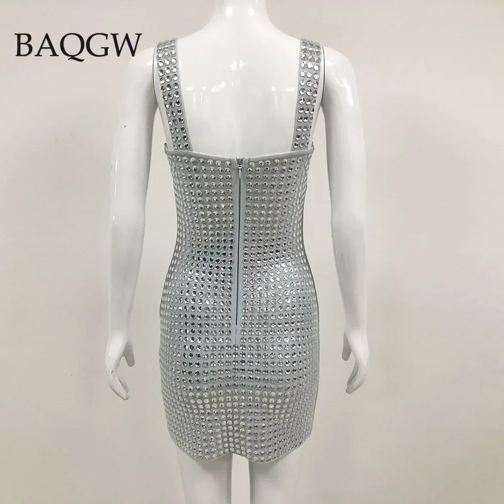 Summer New Women Rhinestone Patchwork Slip Night Party Luxury Dresses Shiny Sleeveless Sparkly Bodycon Celebrity Cocktail Dress