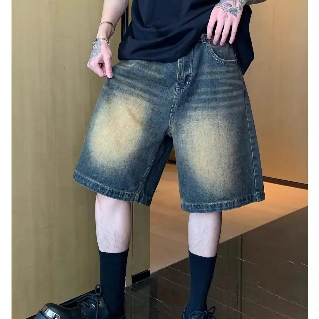 Niche Old Washed High-end 2026 Denim Shorts Men's Summer Thin Straight Half Retro Medium Pants Menswear Clothing Work Pants Men