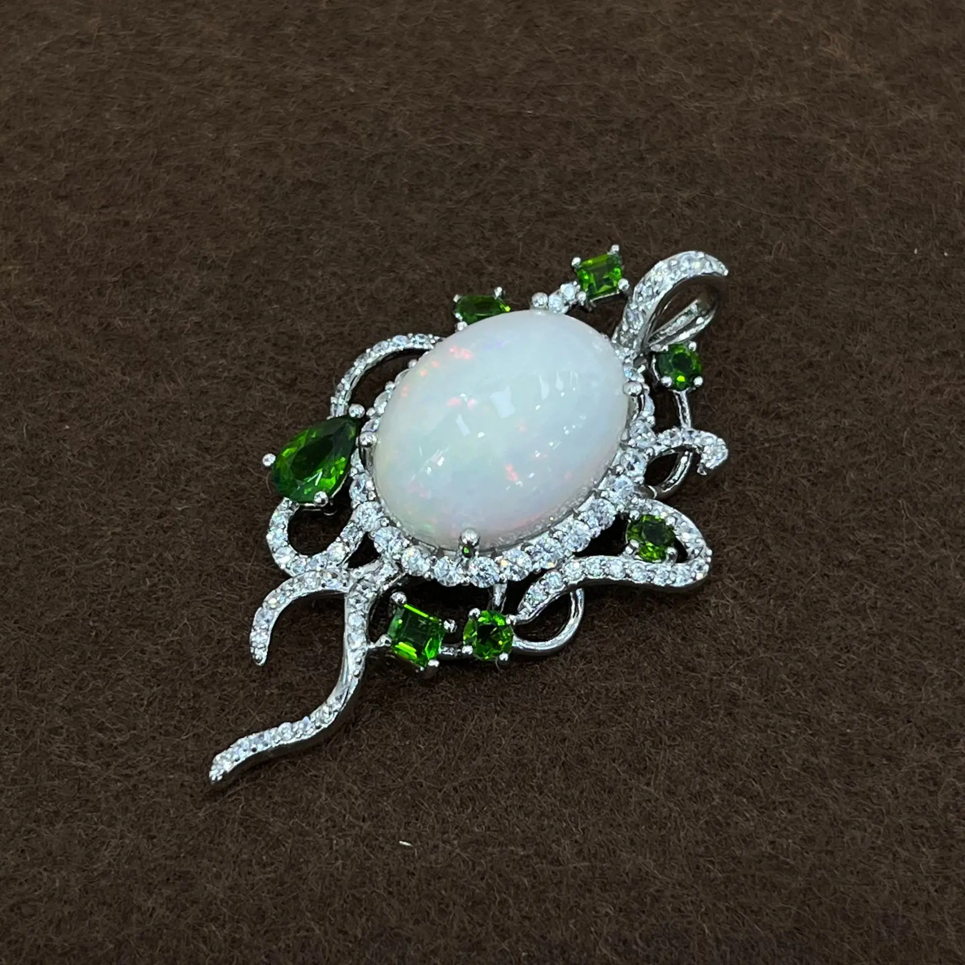 

Natural Opal Pendant 12x16mm, S925 Sterling Silver White Gold Plated Australian Fire Opal (free silver chain)