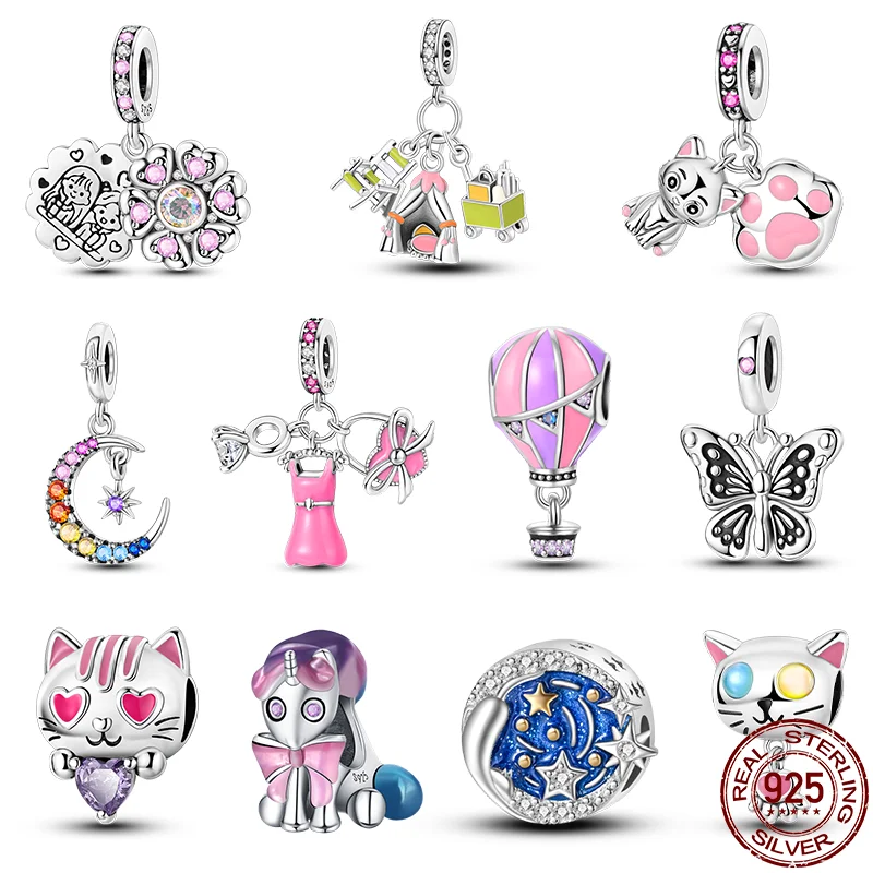 Sterling Silver Charms Glowing Cat Butterfly Hoops Beads Fit DIY Pandora 925 Original Bracelet Fashion Jewelry For Woman Friends