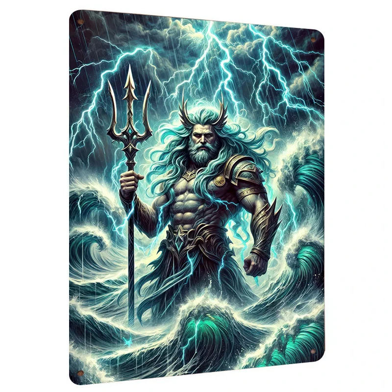 Poseidon Greek God Metal Wall Art Mythology Decor Storm Lightning Ocean Waves Home Decor