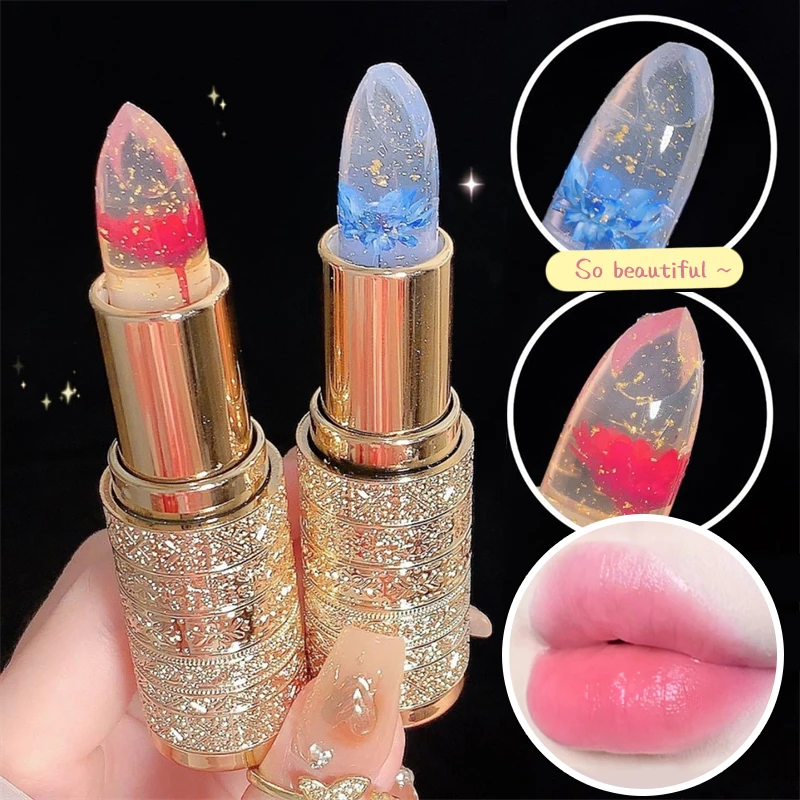 Temperaturfarbwechselnder Blumen-Lippenstift Feuchtigkeitsspendender Kristall-Lippenbalsam Wasserfester Langanhaltender Jelly-Lippenstift Lippenpflege Make-up – Detail 11