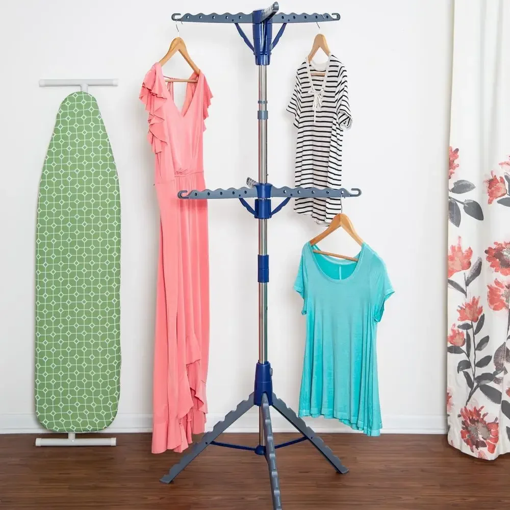 

Top Tier Steel Collapsible Tripod Clothes Drying Rack Portable Design Holds 30 Garments