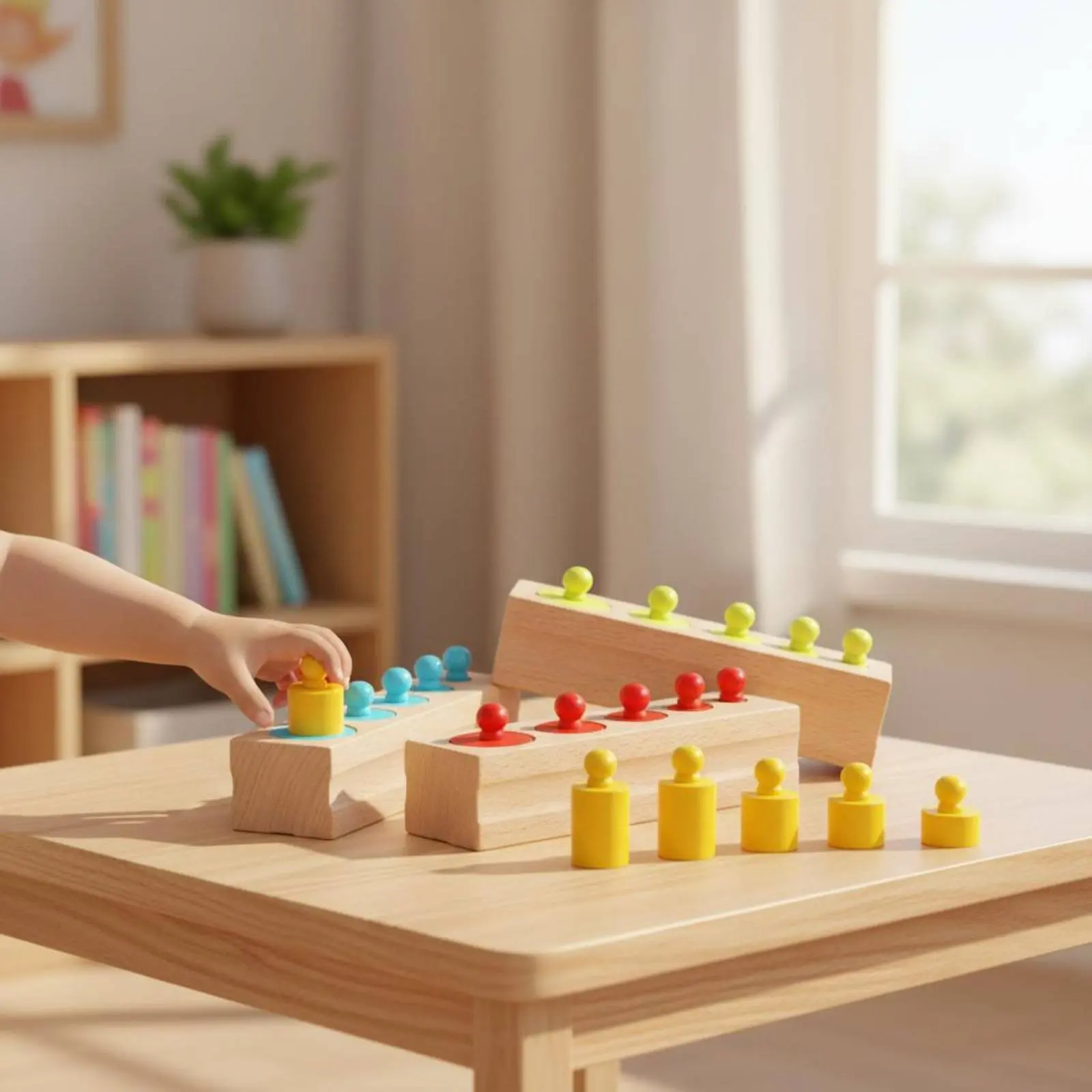 Educational Cylinder Blocks Early Development Knobbed Cylinder Sorting Game Wooden Size Discrimination Toy Fine Movement Skills
