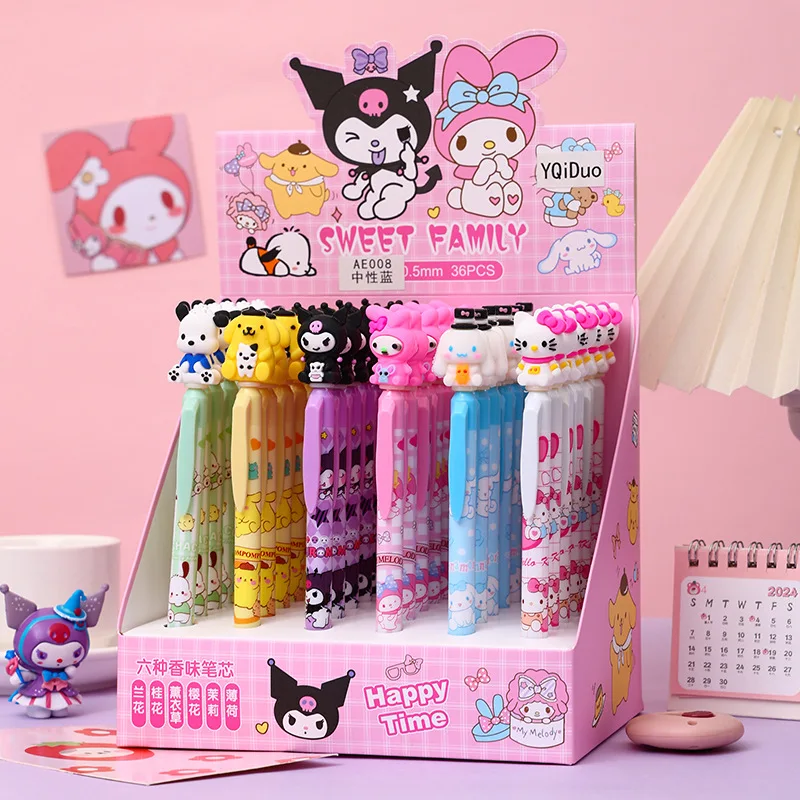 

36 шт./лот Sanrio Melody Kitty гелевые ручки для письма милые Cinnamoroll 0,5 мм черные чернила нейтральная ручка детский подарок офисные школьные принадлежности