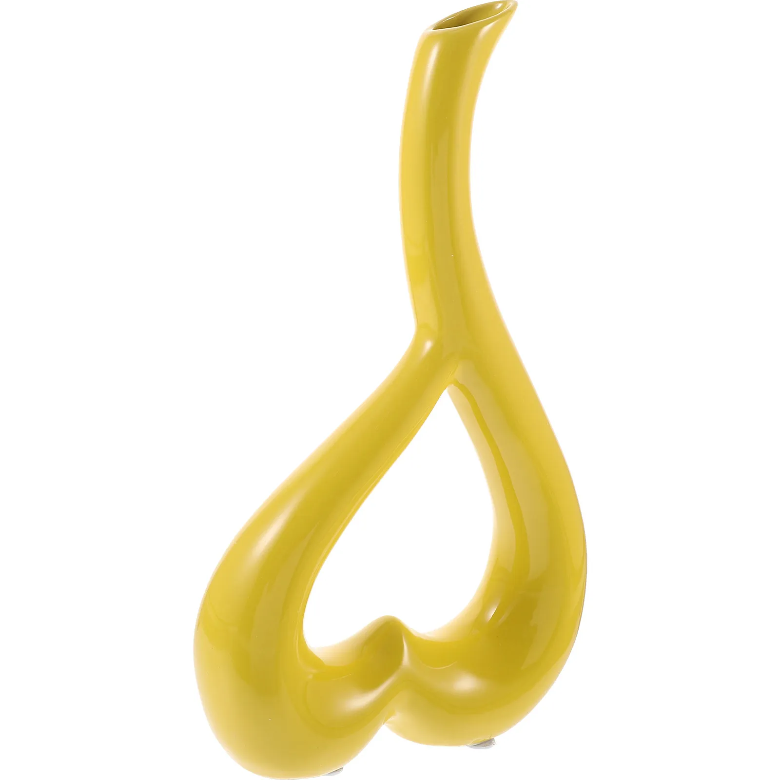 1Pcs Heart-Shaped Ceramic Flower Receptacle Smooth Texture Long-Lasting Home Vase Ornament Bright Decorative Vase Gift Yellow