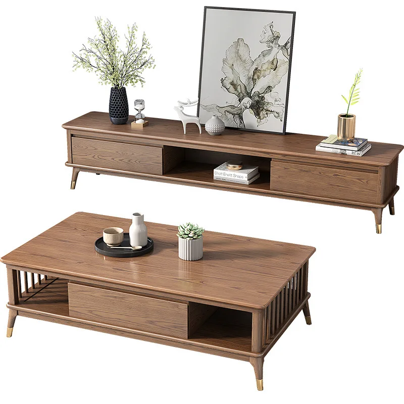 

Nordic all-solid wood coffee table small apartment living room ash wood coffee table TV cabinet combination