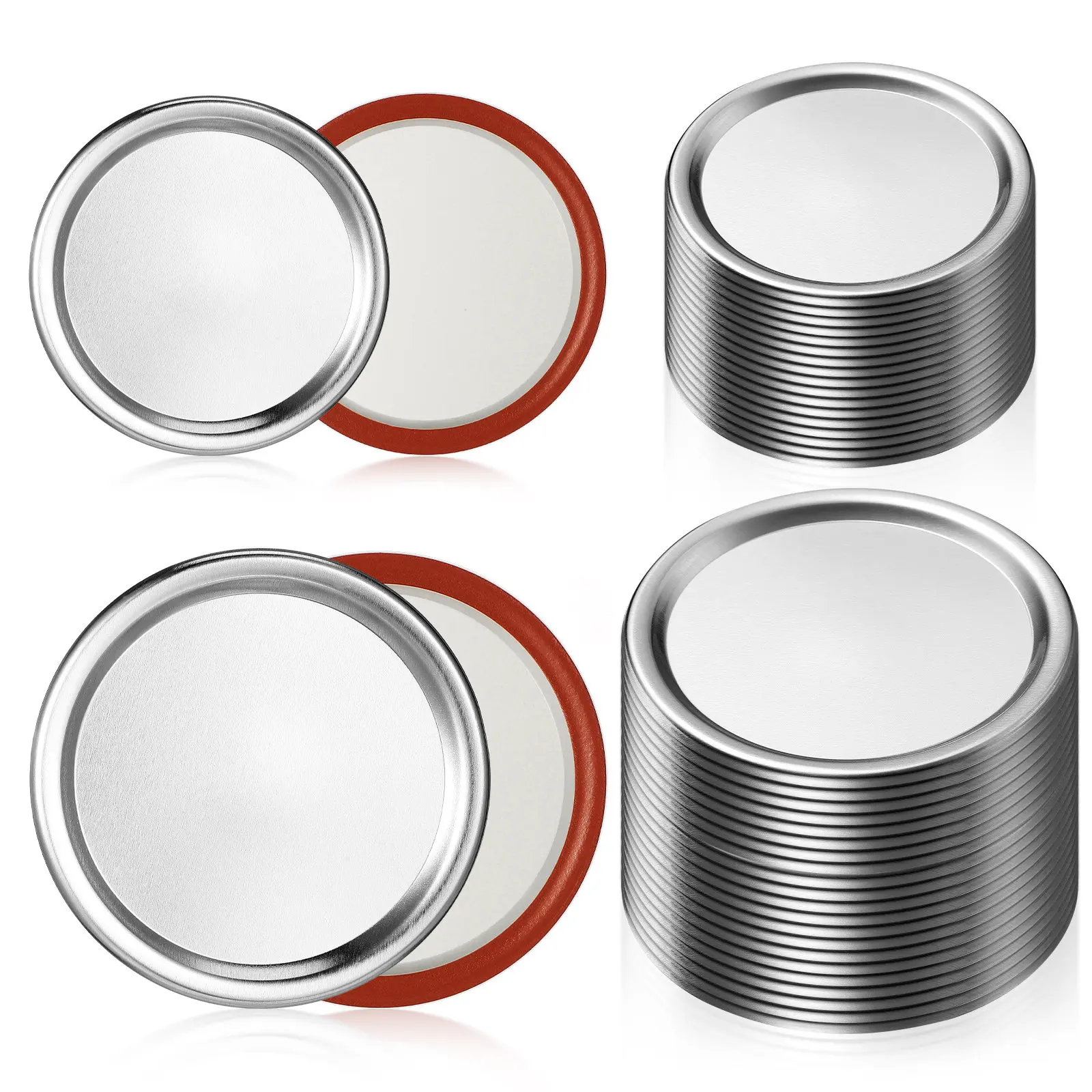 48 Tapas para Frascos Mason de Boca Ancha, Tapas de Hojalata Herméticas Reutilizables para Conservas Caseras y Almacenamiento de Alimentos Frescos