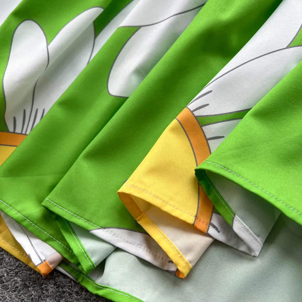 Chic vintage เซ็กซี่ปุ่ม Ruched พิมพ์ slim Elegant Fairy ฤดูร้อนเกาหลีแฟชั่น Boho Sundress เสื้อผ้าผู้หญิงชุดยาว