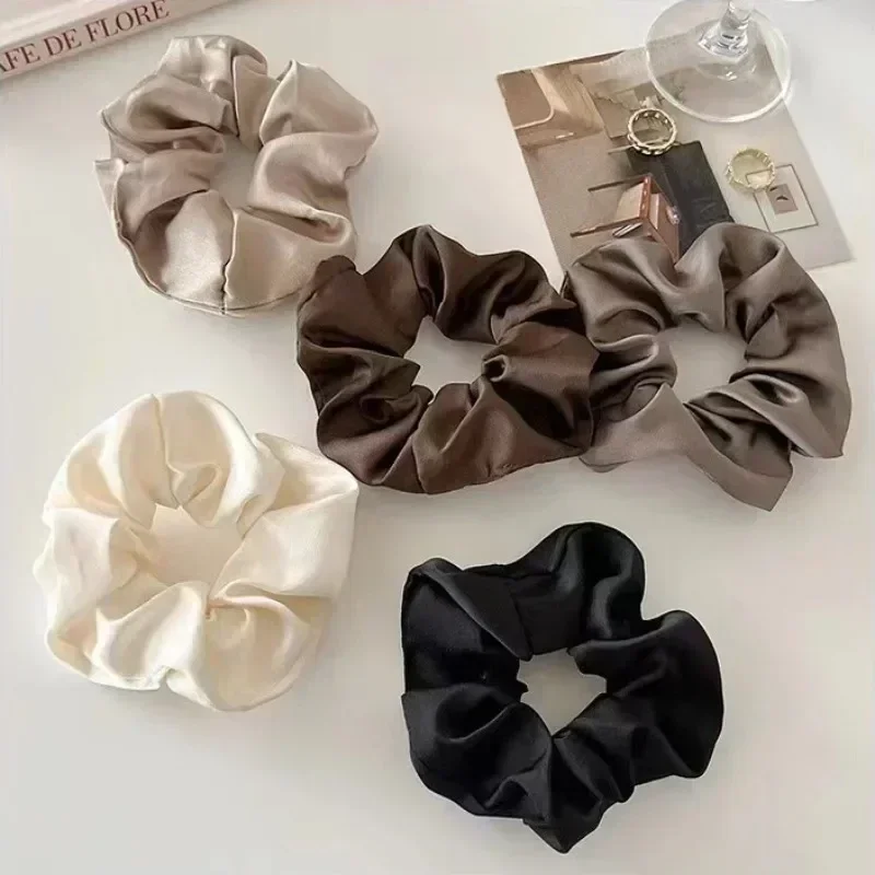 1/3PCS Vintage Silk Hair Scrunchies Elastic Hair Bands Solid Color Women Girls Headwear Ponytail Ties Rope Hair Accessories