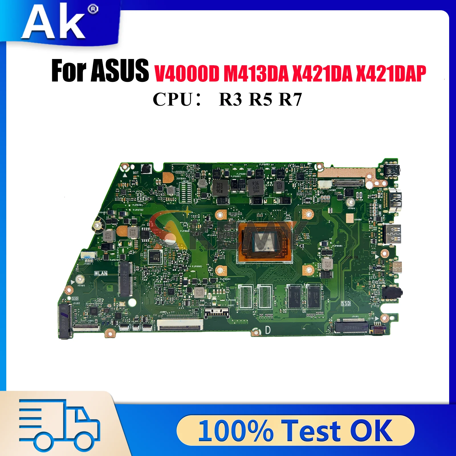 

X421DA Laptop Motherboard For ASUS VivoBook V4000D X421DA X421DAP X421D M413DA Mainboard W/ R3 R5 R7 CPU 100% tests OK fast ship
