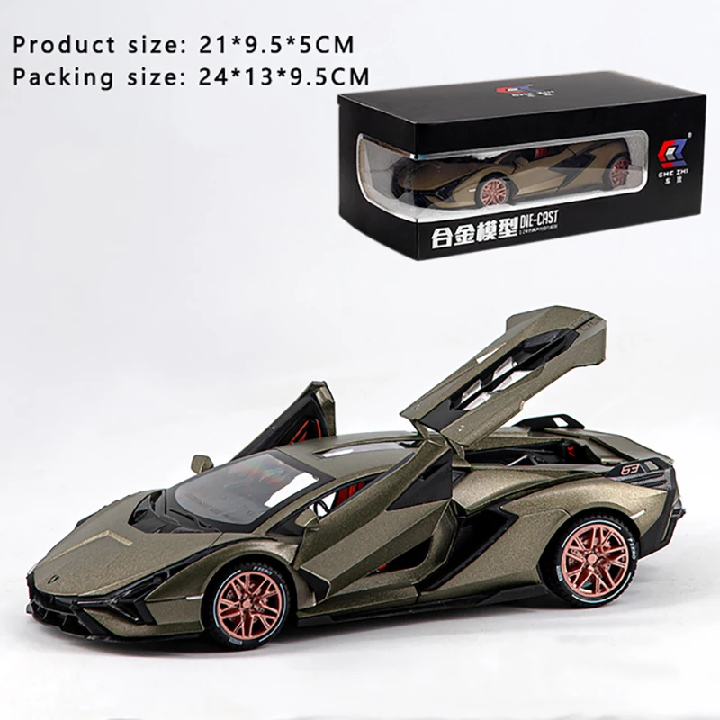 1:24 symulacja Lambo Lightning Sian FKP37 ze stopu Model auta z napędem wstecznym samochód sportowy ozdoby modelowe chłopca urodzinowa kolekcja prezentów