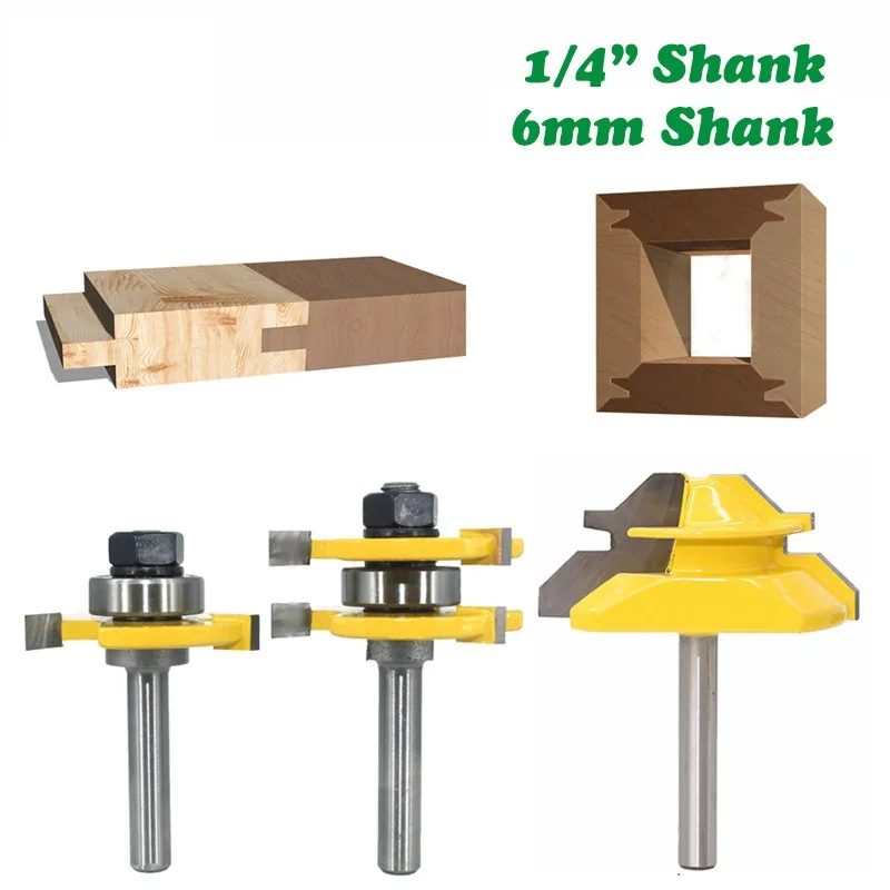 3pcs 3-Edge T-type Miter Router Bit 45 Degree Tenon Milling Cutter Woodworking Tool Drilling Milling for Wood Carpentry Tool