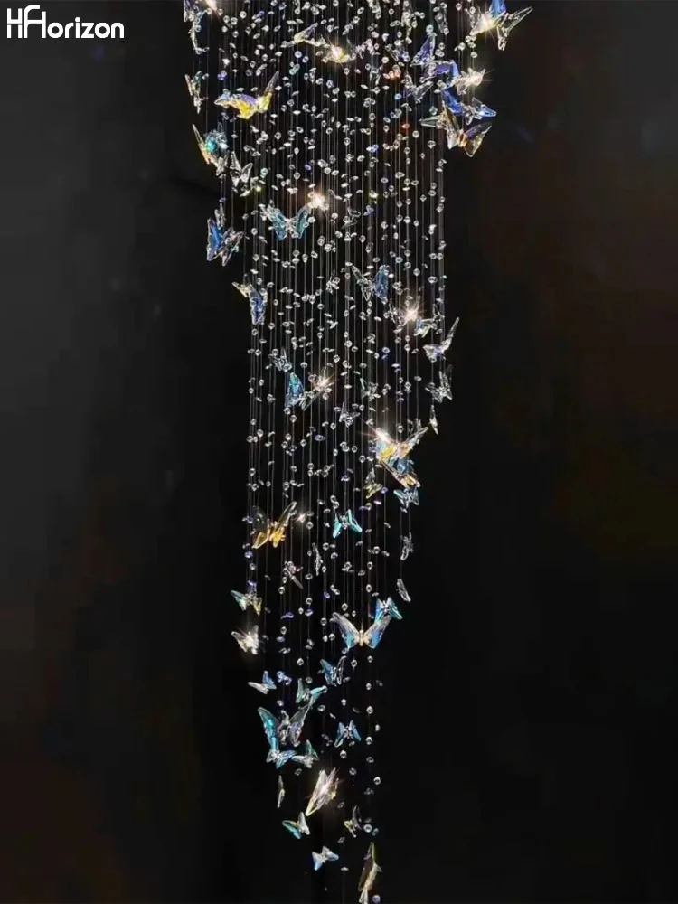 

Butterfly Design Modern Luxury K9 Crystal Chandelier Long Pendant Light for Decorative Hotel Lobby Attic and Living Room