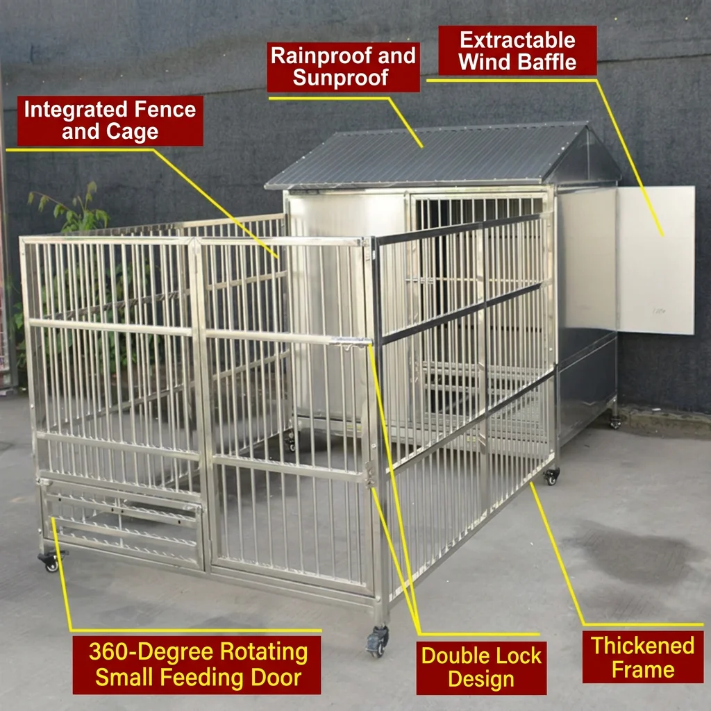 Stainless Steel Dog Fence for Small/Medium/Large Dogs Rainproof & Sunproof Outdoor Enclosure All Seasons