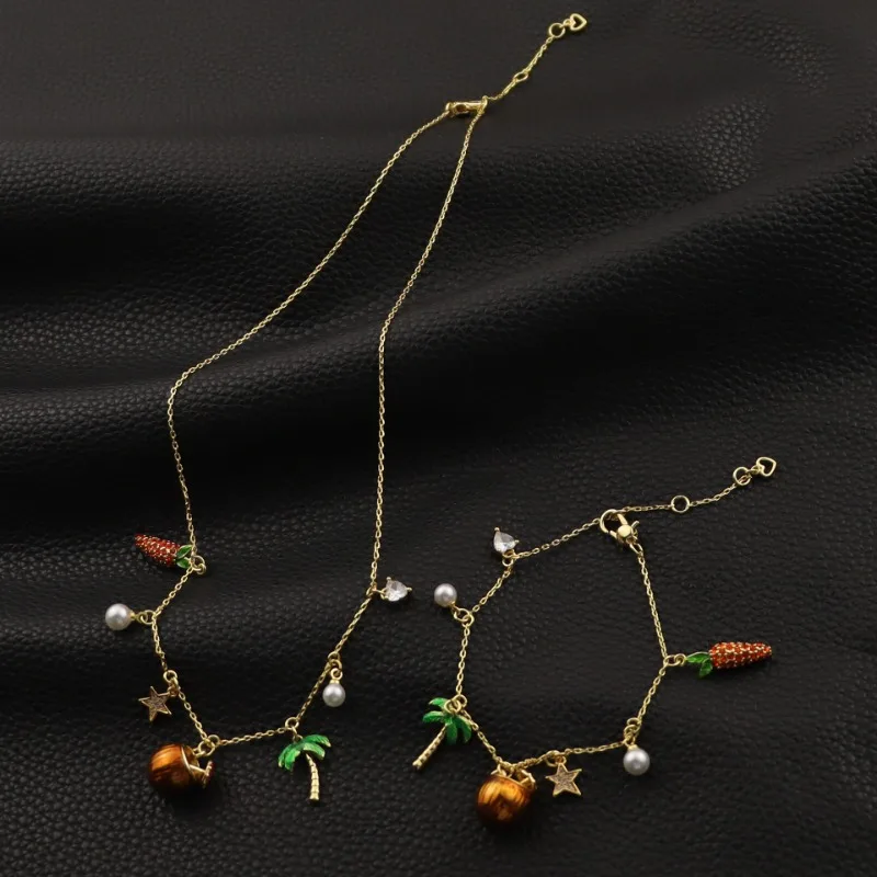 

European American Style Fashion Novel Travel Vacation Coconut Tree Carrot Full Rhinestone Clavicle Chain High-quality Necklace