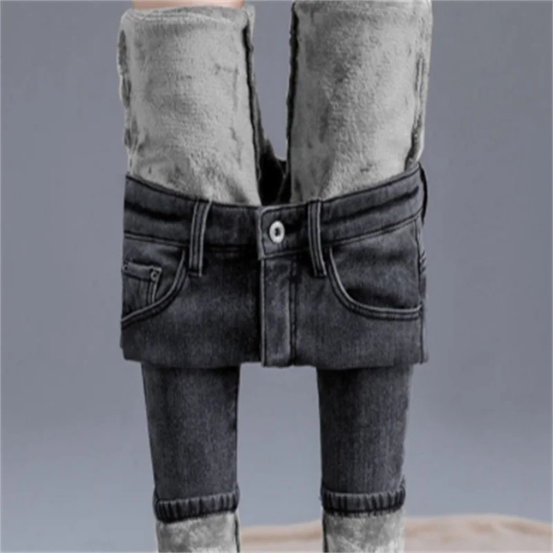 Lente Herfst En Winter Skinny Warme Jeans Vrouwen Fluwelen Enkel Lengte Casual Dikke Potlood Broek Basis Fleece Denim Broek