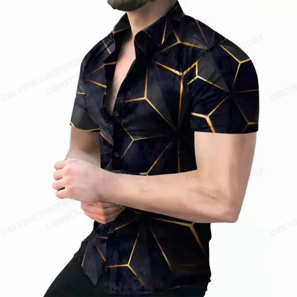 Geometriai 3d nyomtatás part shirts Porhanyós Ingujj Hawaii shirts men's blouses Grafikus Ing Kuba camisa men's Öltözés