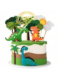 Dinosaur Cake Toppers Forest Series Cute Dinosaur Set Baking Cake Decoration for Baby Shower Birthday Party and Theme Party