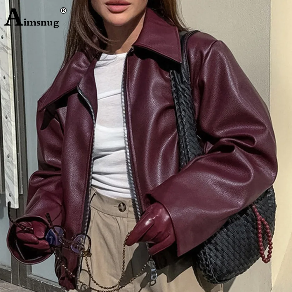 Women Faux Pu Leather Jackets 2025 Autumn Winter Fashion Zipper Outerwear Sexy Notched Disco Dance Coats Solid Motorcycle Jacket