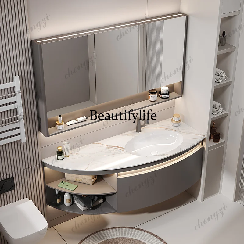 

Bathroom Vanity With Sink White Organizer Mirror Bathroom Cabinets Storage Luxury Space Washroom Mobile Bagno Furniture