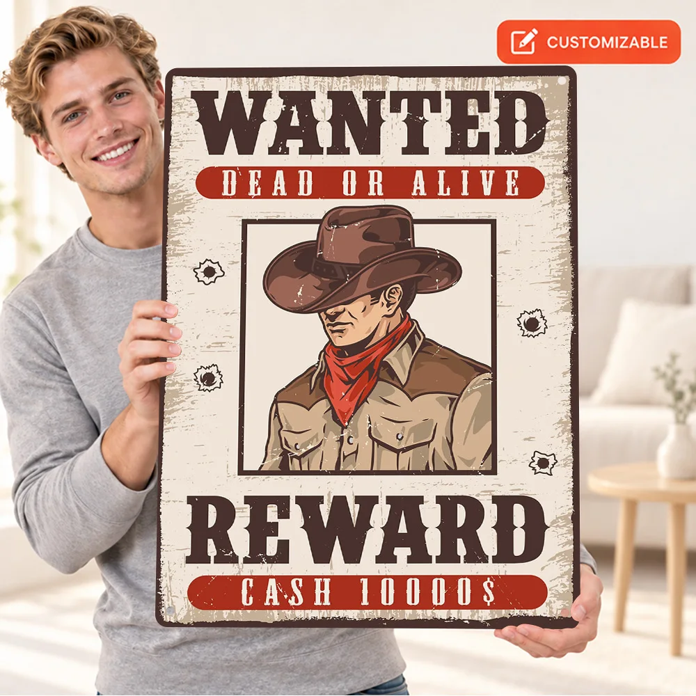 Wanted Cowboy Aluminum Poster Customized Metal Sign Vintage Western Wall Art For Home Entertainment Room Film Enthusiast Gift