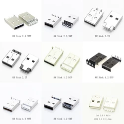 Connecteur de prise mâle USB 2.0 Type A, câble à souder, évier AM 2.5 SMT 1.2 DIP, blanc et noir, 10 pièces