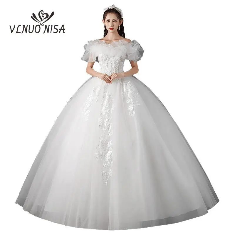 

Y&m Novias Fashion Simple Pluse Size White Wedding Dresses Sweetheart Robe De Mariee Off Shoulder Bridal Gown With Appliques