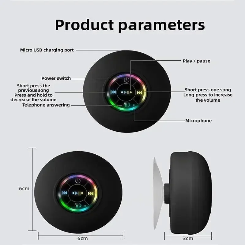 Alto-falante à prova d'água multi-cena IPX6 - display de luz LED brilhante + chamadas mãos-livres, recarregável por USB e ultraportátil