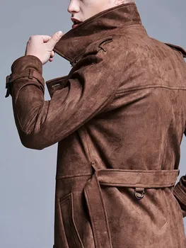 Men's Faux Suede Double-Breasted Trench Coat 3 Business Men Autumn Work Faux Suede Leather Double Breasted Trench Coat Fashion Belted Slim Fit Windbreaker Overcoat Size S-6XL 3