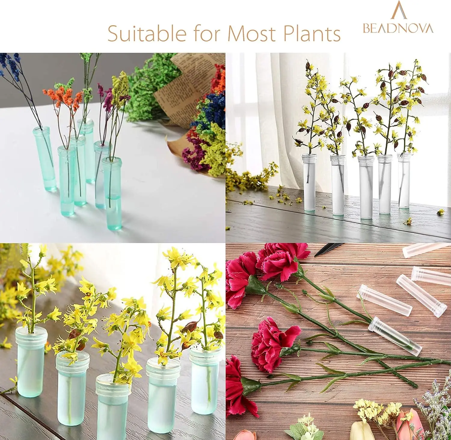 Flower Arrangement Plastic Tubes with Caps, Floral Water Tubes, Bouquet Flower Packaging, Decoration, 100Pcs