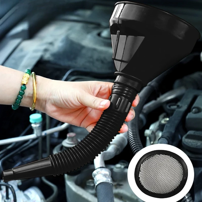 1Pc Multi Functional Flexible Automotive Fuel Black Funnel Spill-Proof Refueling Oil Changing Tool with Wide Mouth and Handle