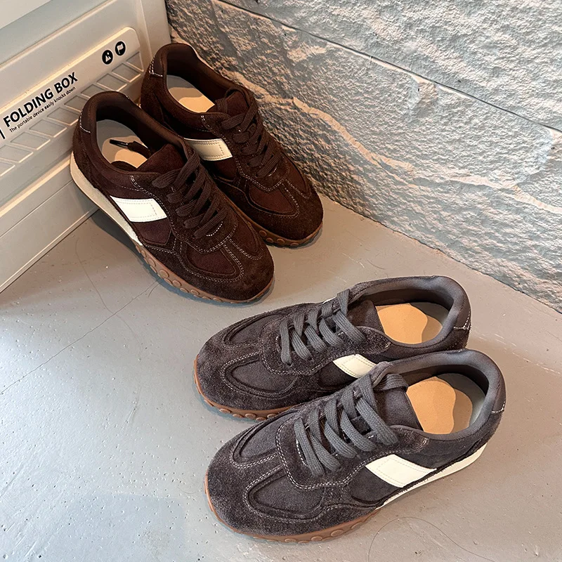 

Cowhide Pigskin Insoles German Training Shoes for Women's Autumn New Thick-soled Forrest Gump Sports Sneakers Lace-up