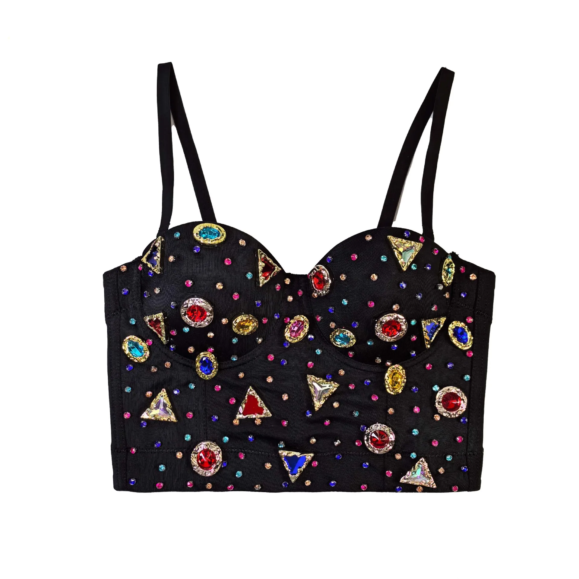 

Black Sexy Bra Colored Gem Acrylic Sequined Push Up Bra with Adjustable Straps Underwire 3/4 Cup Elastic Fishbone Bralette Tops