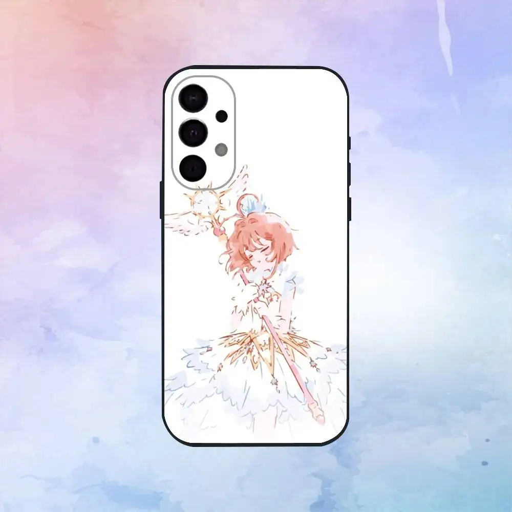 Cartão dos desenhos animados c-captor s-sakura caso de telefone para samsung s25, s24, s23, s22, silicone macio preto cover3g