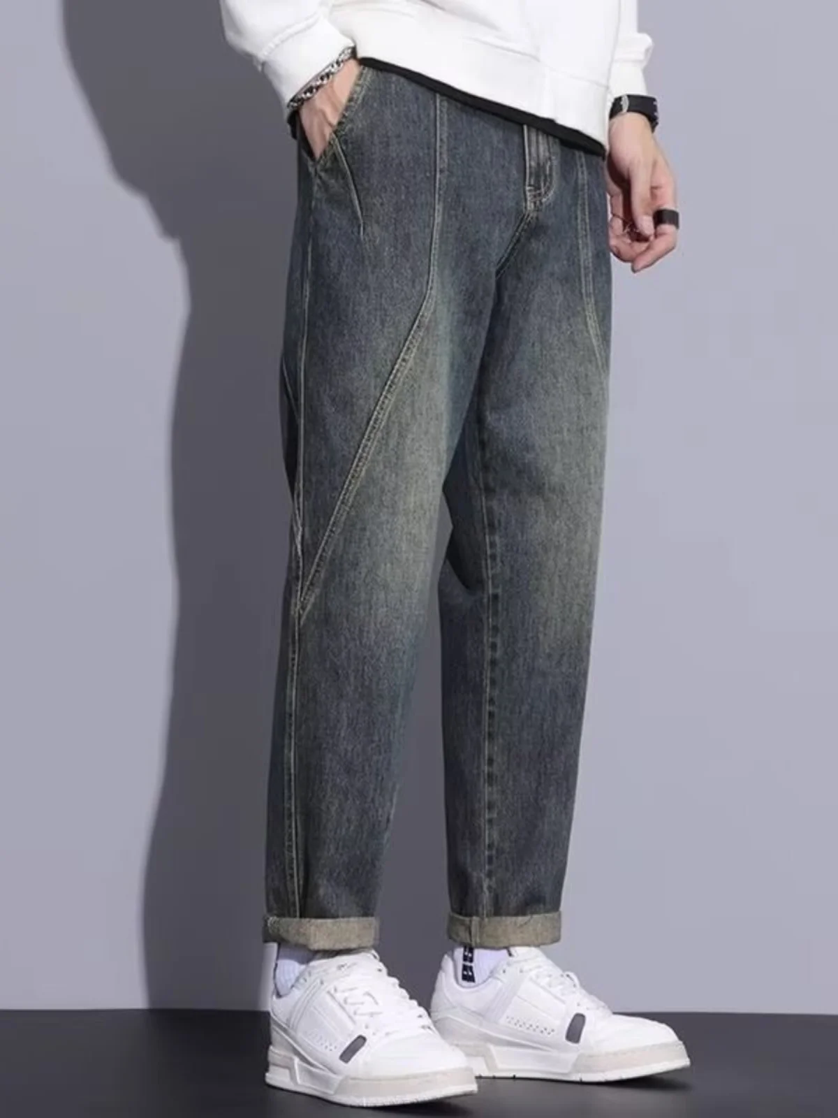 Plones vaqueros Retro americanos de gama alta para hombre, ropa de trabajo informal de pierna recta, plones largos ve...