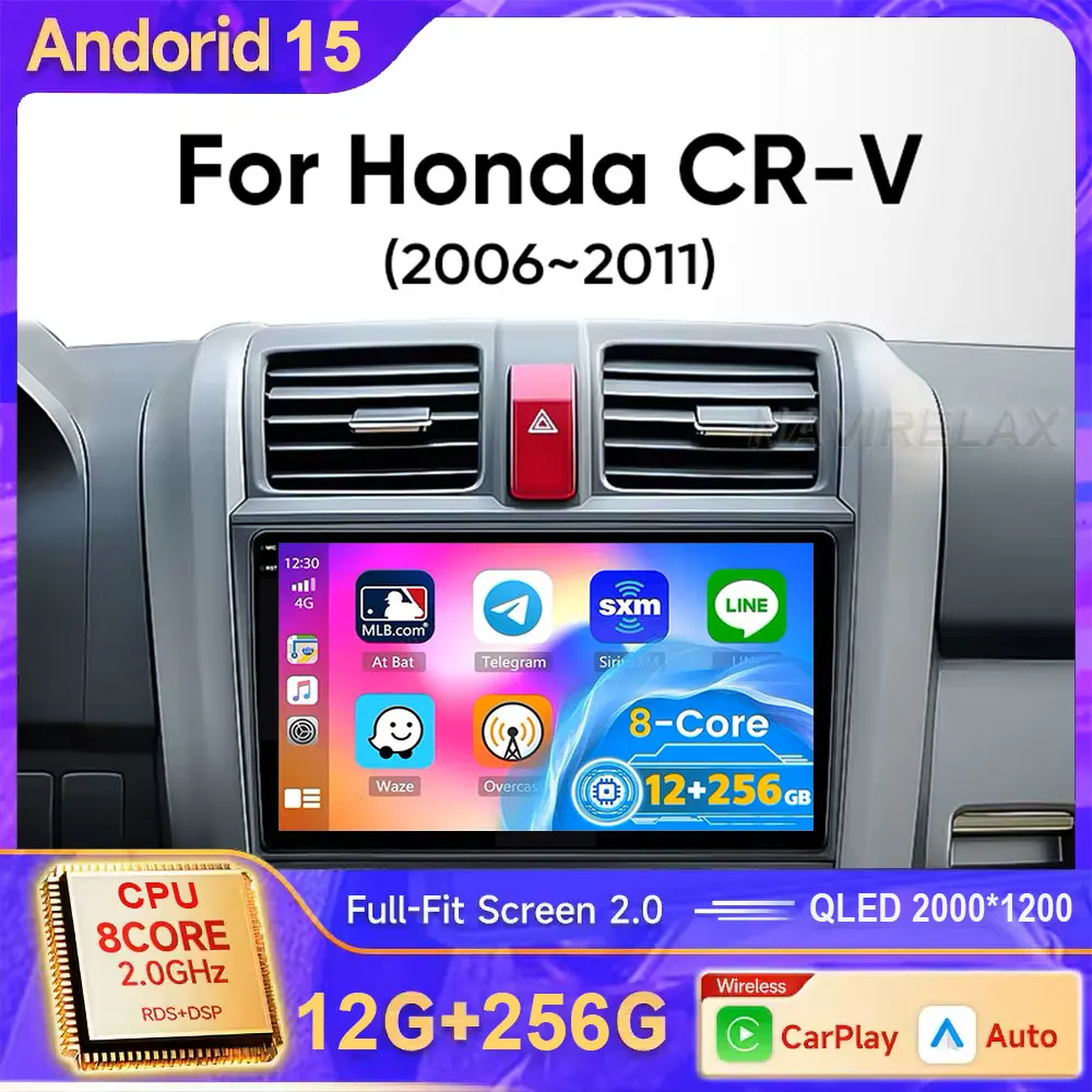 

Android 15, беспроводное автомобильное радио Carplay для Honda CRV CR-V 3 2007 2008 2009 2010 2011, мультимедийное GPS-авторадио 4G WIFI DSP