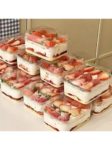 Rectangle Plastic Cake Box with Lid 50Packs Transparent Cake Cups Tiramisu Dessert Cake Packaging Box with lid Wedding Party