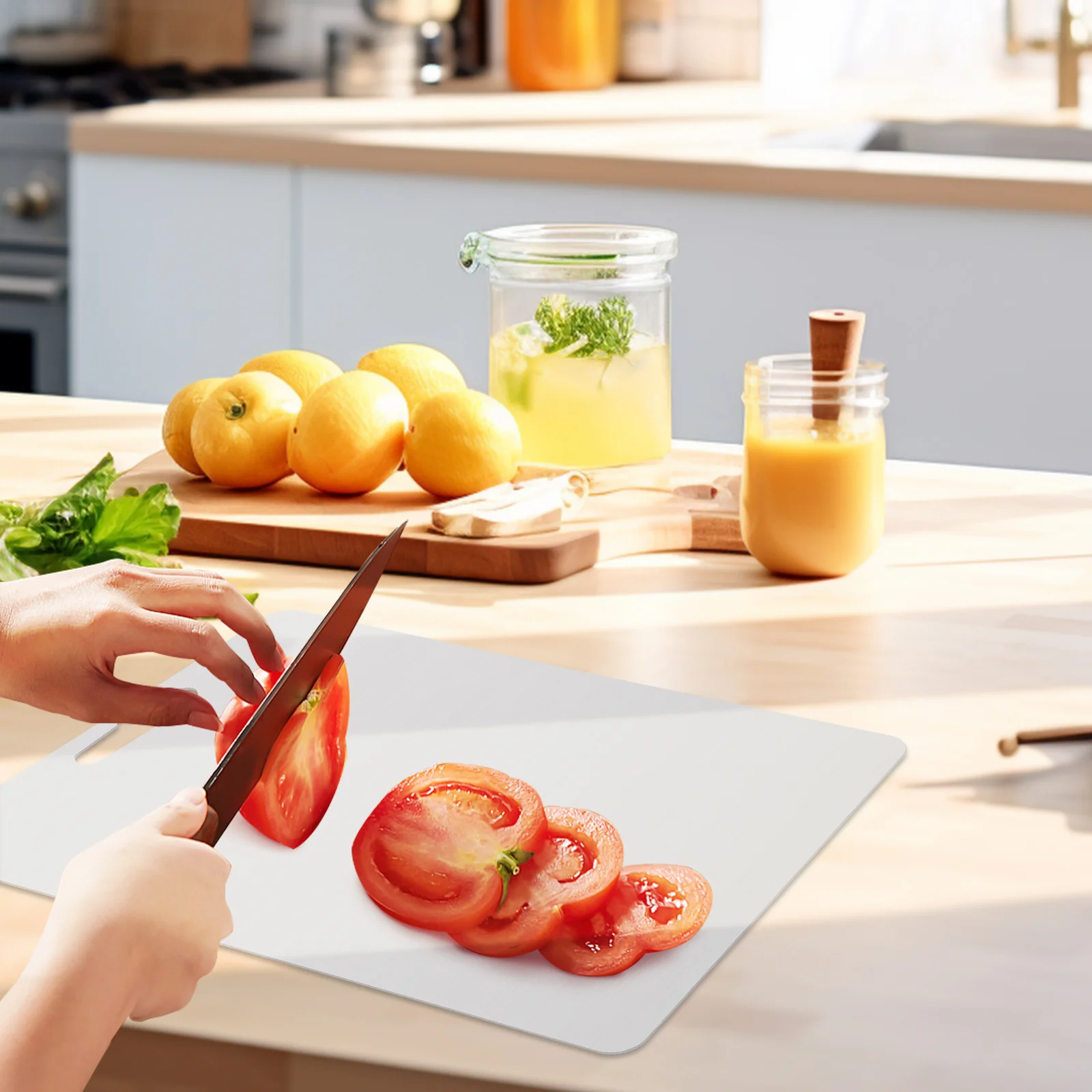 

Stainless Steel Chopping Household Metal Board Easy Cleaning Kitchen Supply Hanging Design Large Steel Cutting Mat For