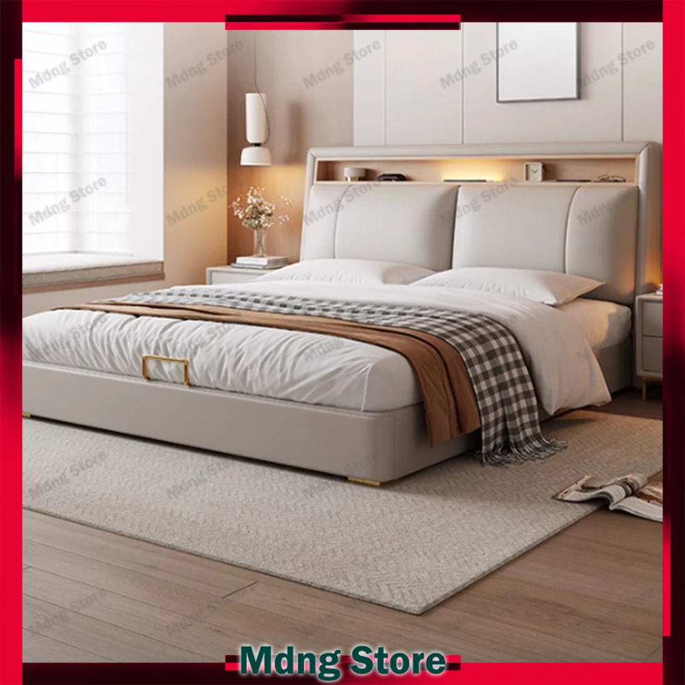

Modern Night Lamp Bed Unique Style Storage Double Multifunctional Bed Luxury Nordic Meuble De Chambre Furniture Decoration