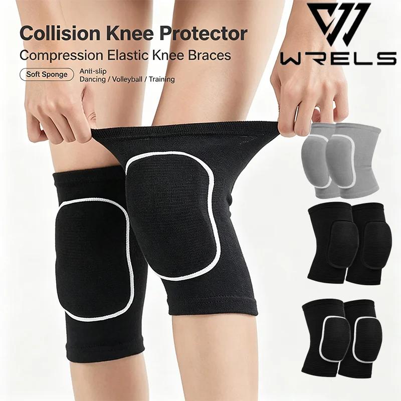 1Pairs Collision Knee Protector Compression Elastic Training Knee Braces Sponge Dancing Roller Anti-slip Volleyball Knee Pads