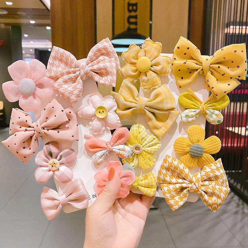 Cloth Bow Girls Hair Clips Set Cloth Flower Hair Pins Set Pink BB Clip for 3-8 Years Old Girl Sweet Pink Bow Hairpins 8 Pcs Set