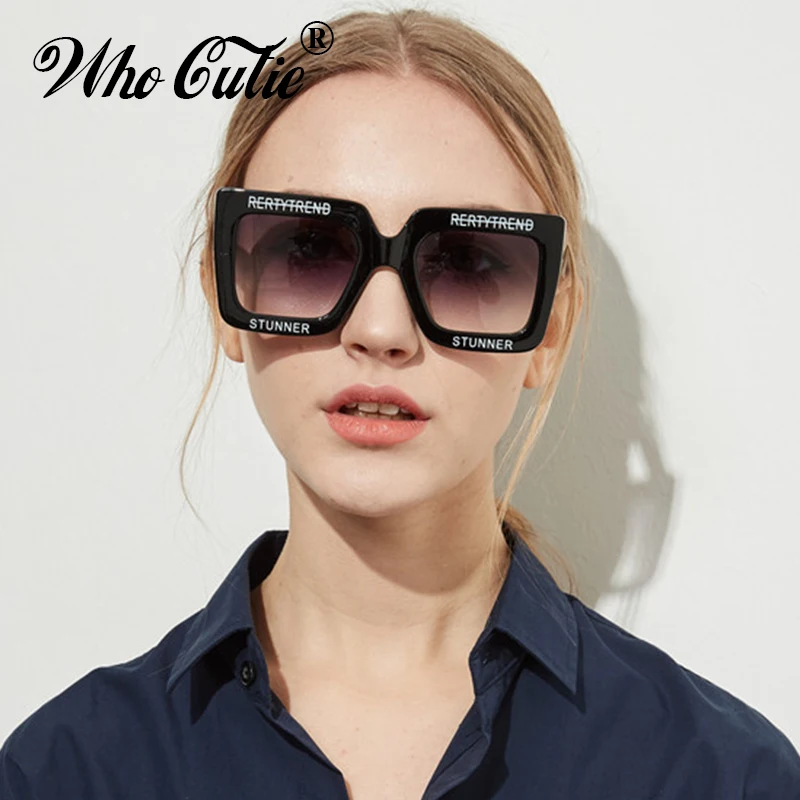 2023 Oversized Rectangular Sunglasses Women Brand Designer Retro Vintage White Frame 90S Female Sun Glasses Ombre Shades OM625