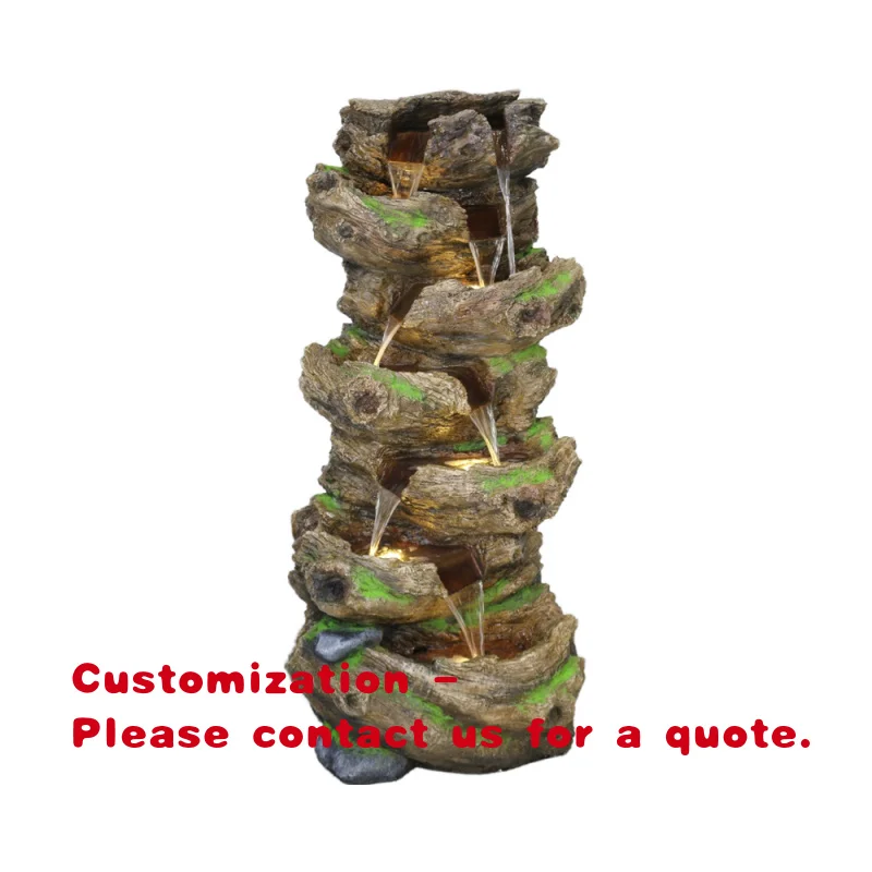 custom.LED Lights-Storey Wooded Fountain Characteristic Waterfall Garden Fountain Decor with Natural Resin Elements