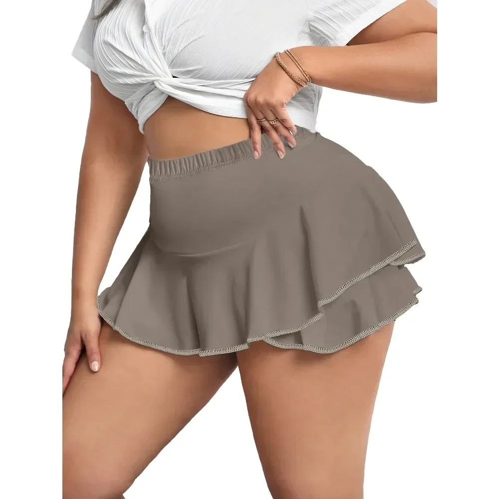 حجم كبير 1XL-5XL المرأة التنانير غير رسمية مطوي التنانير المنزلية السيدات موضة مثير طماق قصيرة بلون التنانير